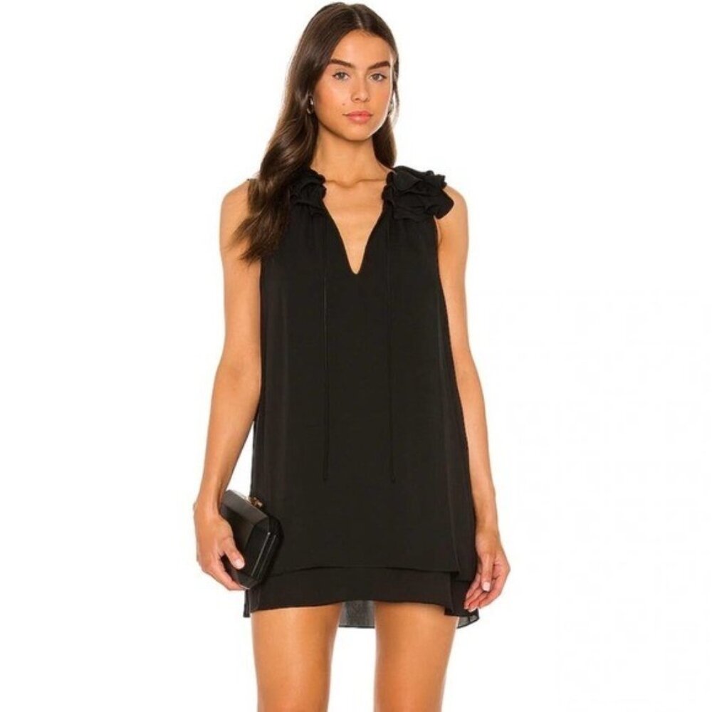 Amanda Uprichard Belle Ruffle V-Neck Mini Dress Black Size S
